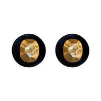 Black Enamel & 18k Gold-Plated Hammered Round Stud Earrings