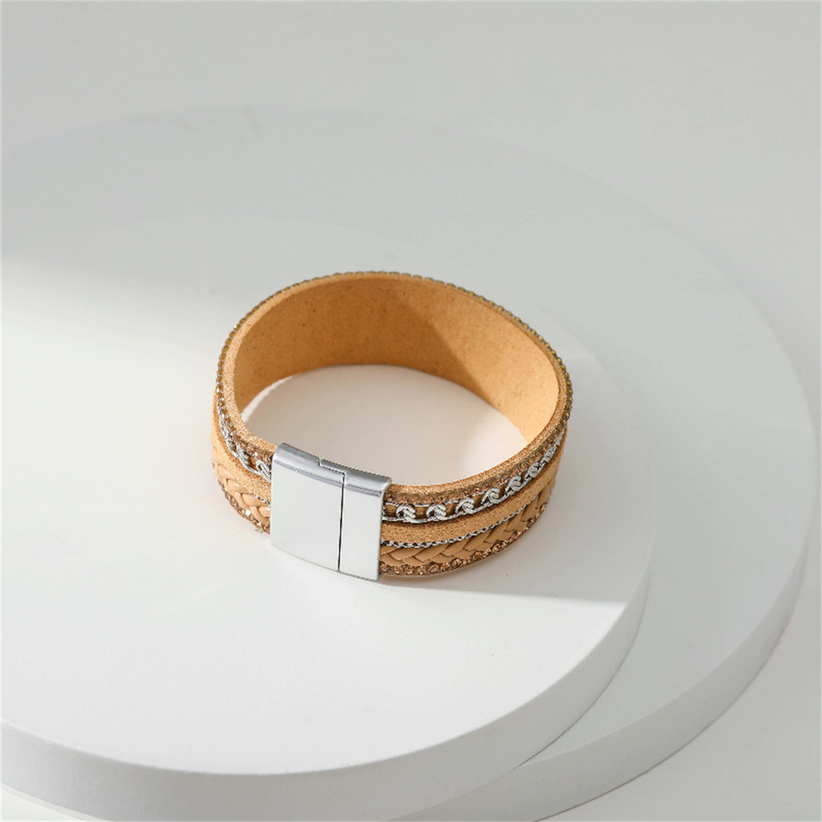 Coffee Polystyrene and Cubic Zirconia Silver-Plated Curb-Chain Bracelet, silver bracelet for women, everyday style, side view