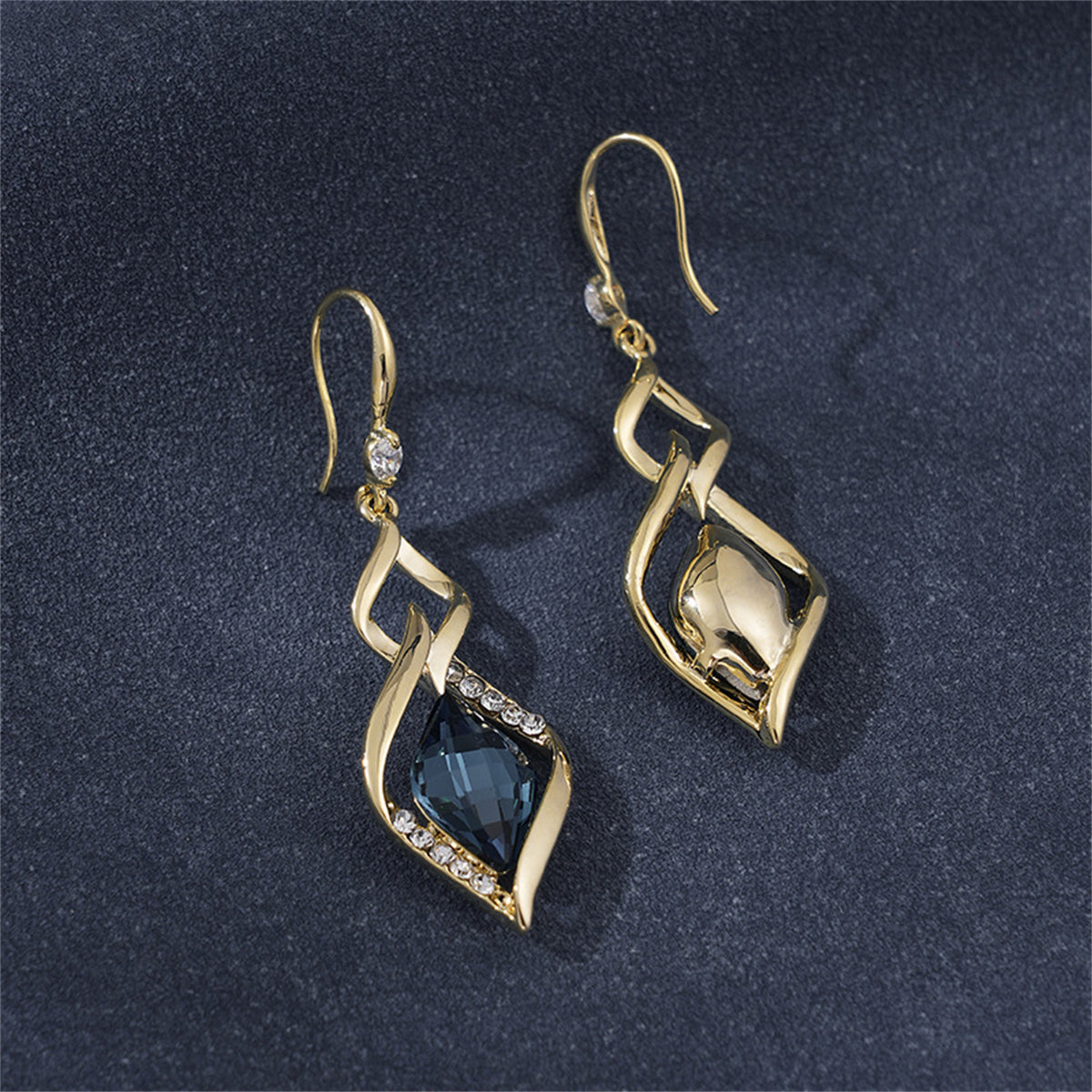 Cubic Zirconia & Blue Crystal Drop Earrings