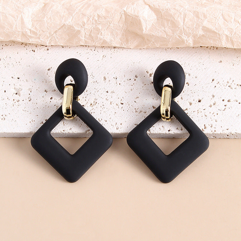 Black Enamel & 18K Gold-Plated Open Rhombus Drop Earrings