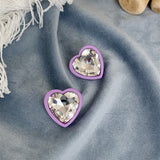 Purple & Crystal Heart Stud Earrings