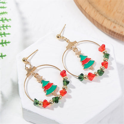 Red Enamel and Acrylic 18K Gold-Plated Christmas Tree Drop Earrings, gold drop earrings for women, everyday style, side view