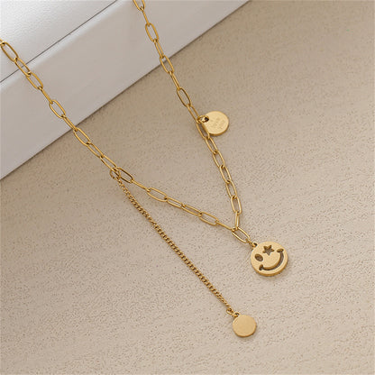 18K Gold-Plated 'I Love You' Smiley Drop Layered Necklace, gold pendant necklace for women, lifestyle look