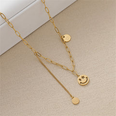 A charming smiley face necklace on a gold chain, beautifully crafted in 18K gold plating to spread joy and affection.