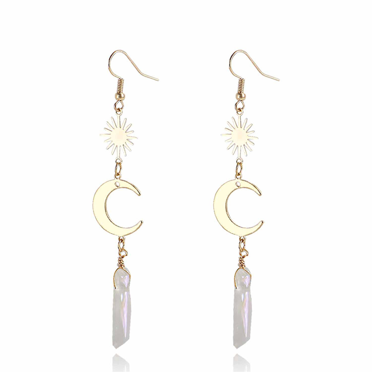 Crystal and 18K Gold-Plated Moon Drop Earrings, gold drop earrings for women, elegant gift for her, side view