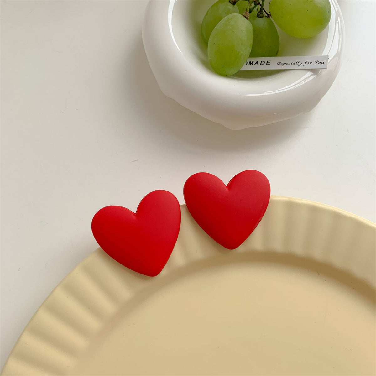 Red Acrylic & Silver-Plated Heart Stud Earrings