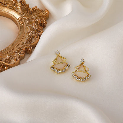 Cubic Zirconia and 18K Gold-Plated Stacked Christmas Tree Drop Earrings, gold stud earrings for women, front view