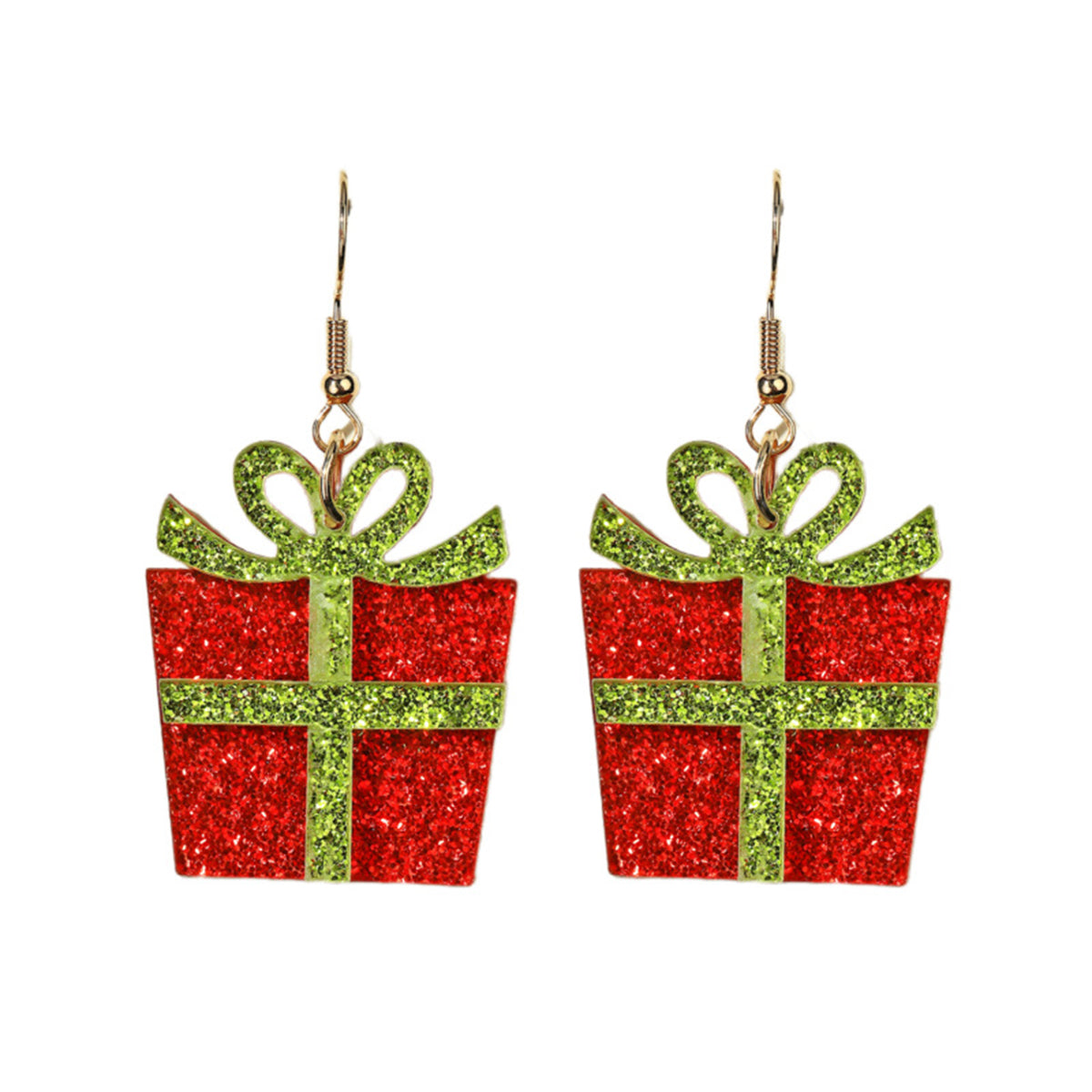 Red & Gift Green Glitter Box Drop Earrings