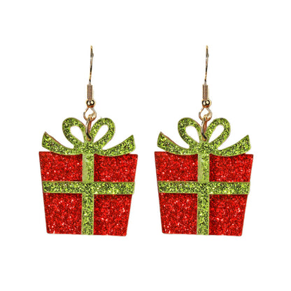 Red and Gift Green Glitter Box Drop Earrings, drop earrings for women, botanical inspired, side view