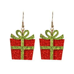 Red & Gift Green Glitter Box Drop Earrings
