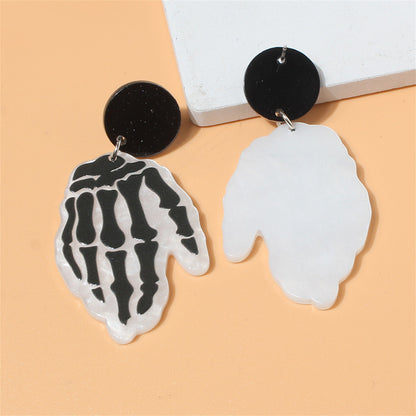 Black Acrylic and Silver-Plated Skeleton Hands Drop Earrings, silver drop earrings for women, lifestyle look