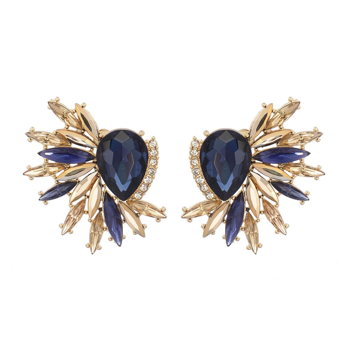 Navy Crystal and Cubic Zirconia Botanical Stud Earrings, stud earrings for women, everyday style, styled look