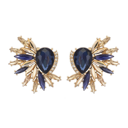 Navy Crystal and Cubic Zirconia Botanical Stud Earrings, stud earrings for women, everyday style, styled look