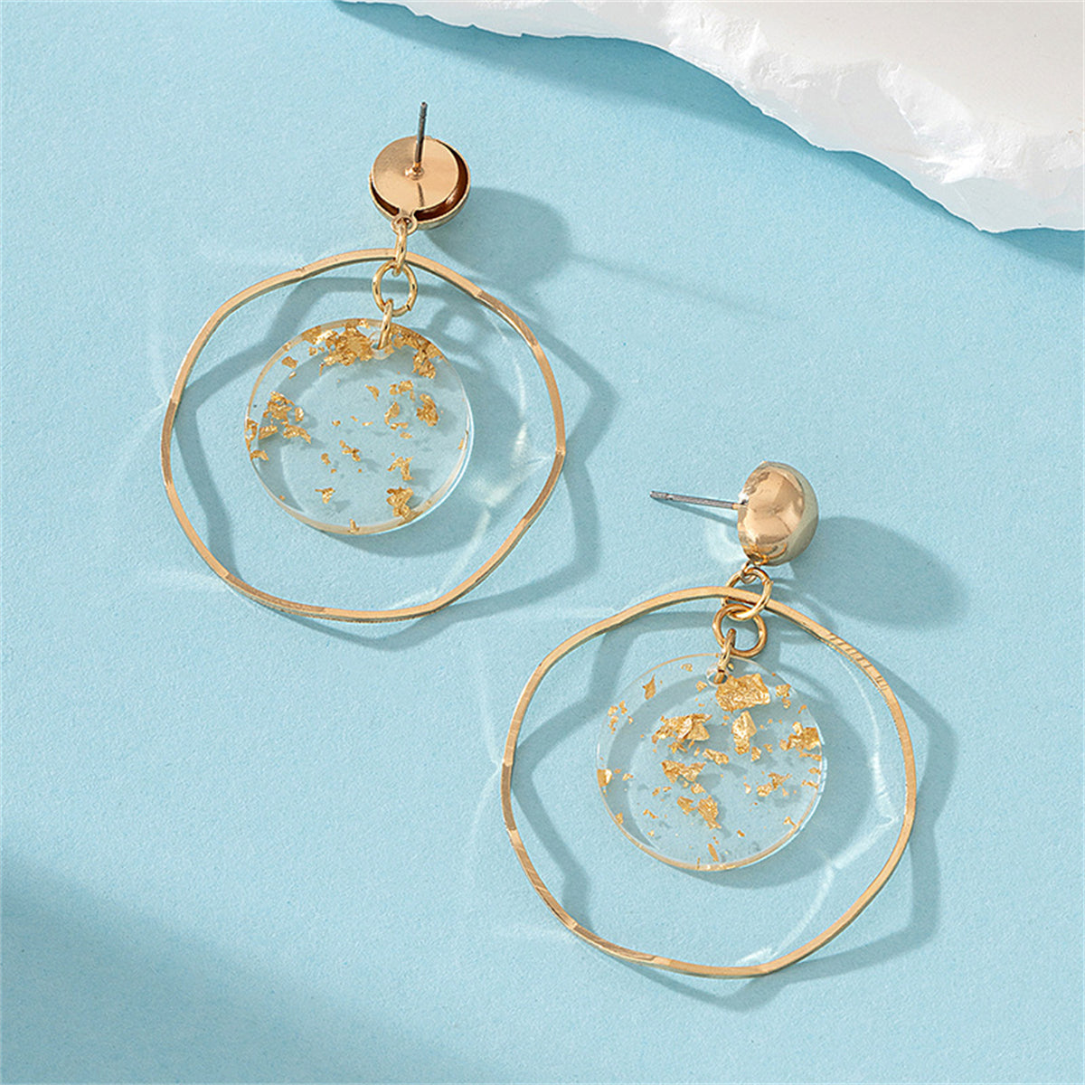Resin & 18K Gold-Plated Two-Circle Drop Earrings