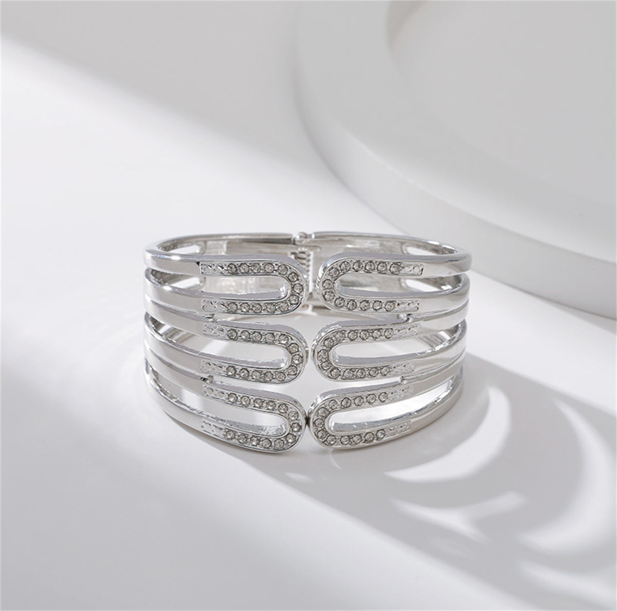 Cubic Zirconia & Silver-Plated Pin Layered Bangle