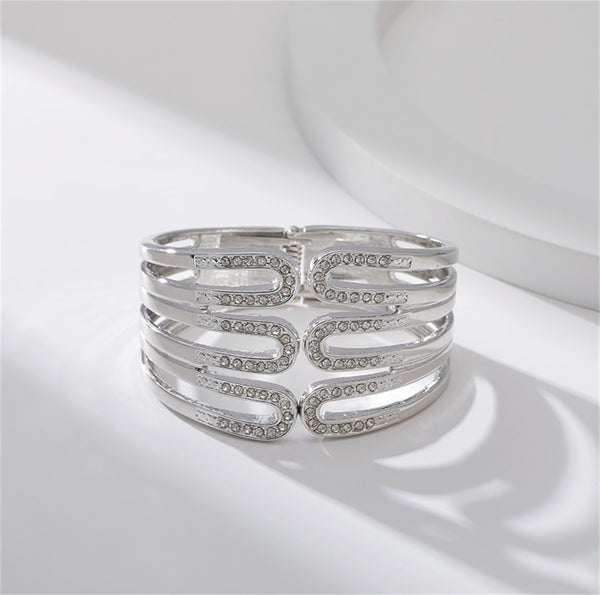 Cubic Zirconia & Silvertone Pin Layered Bangle