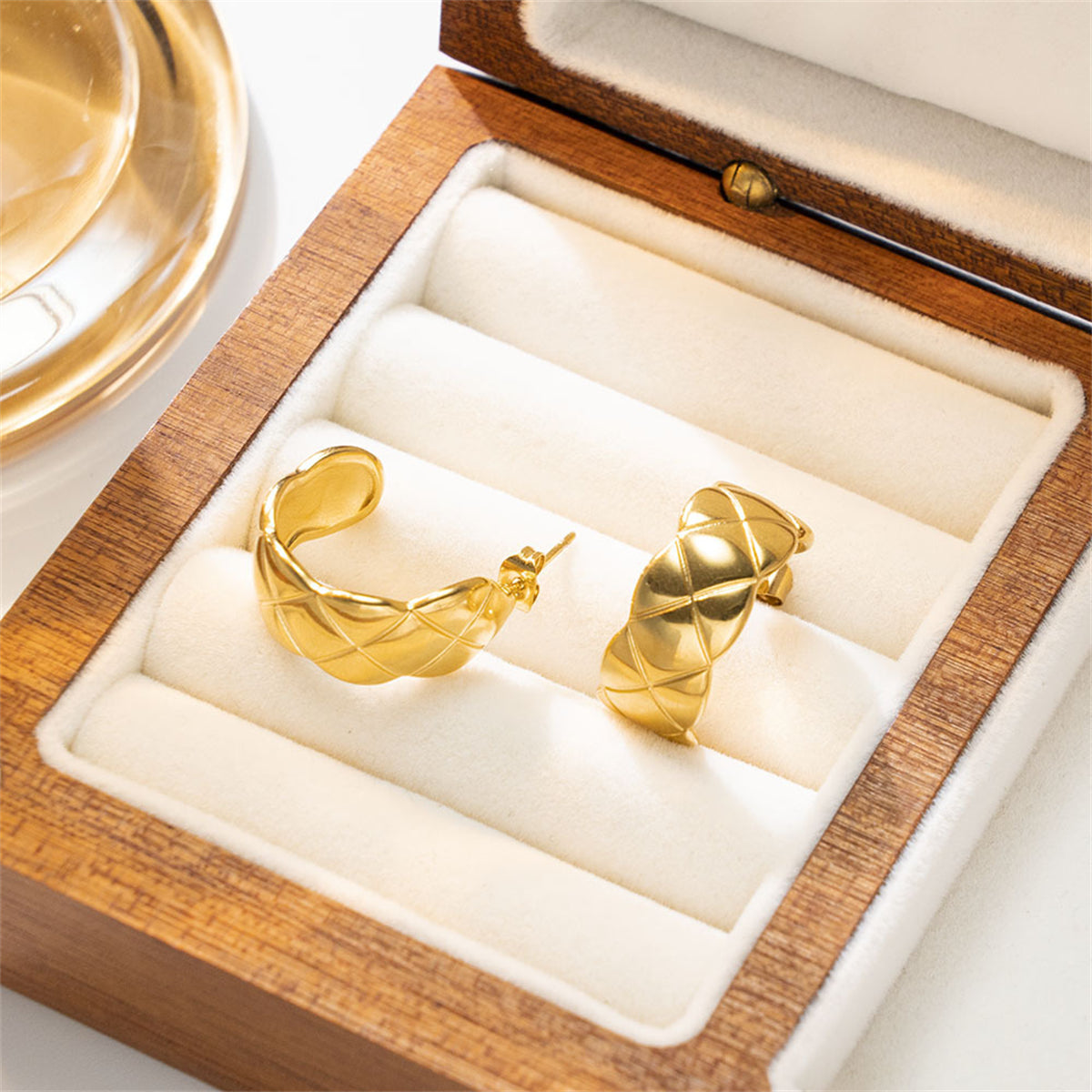18K Gold-Plated Cut Hoop Earrings, dainty minimalist design, lifestyle look