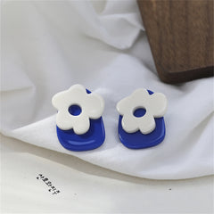 Blue & White Flower Stud Earrings