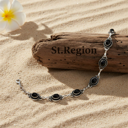 Black Resin & Silvertone Oval Stations Anklet - Street Region