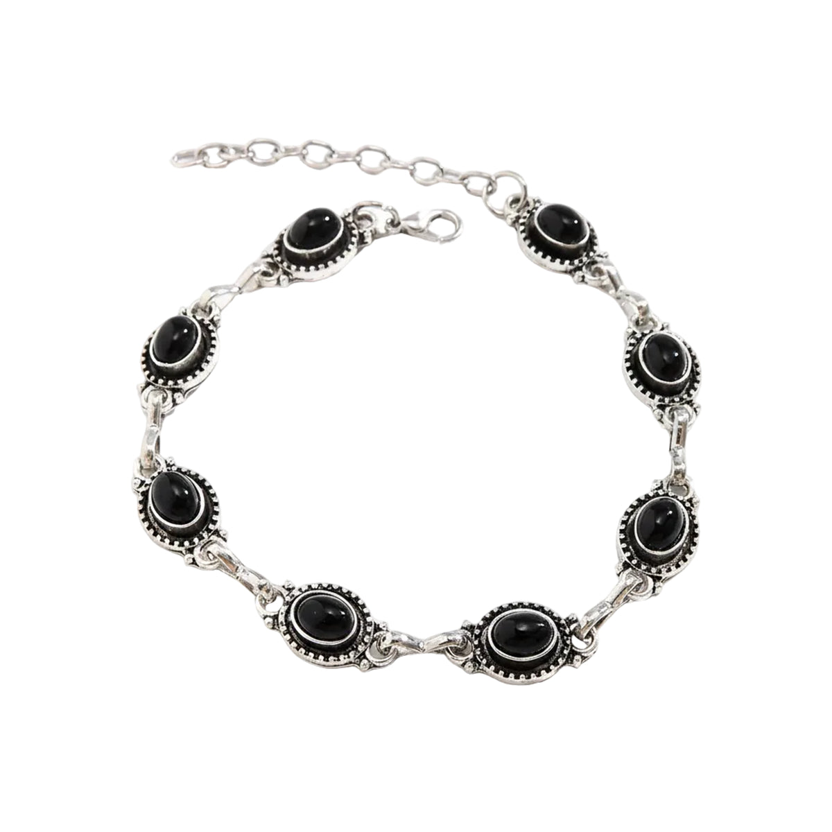 Black Resin & Silvertone Oval Stations Anklet - Street Region