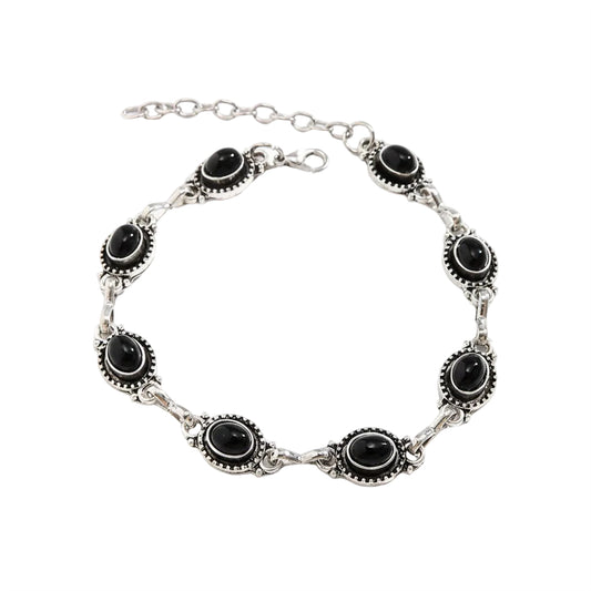 Black Resin & Silvertone Oval Stations Anklet - Street Region