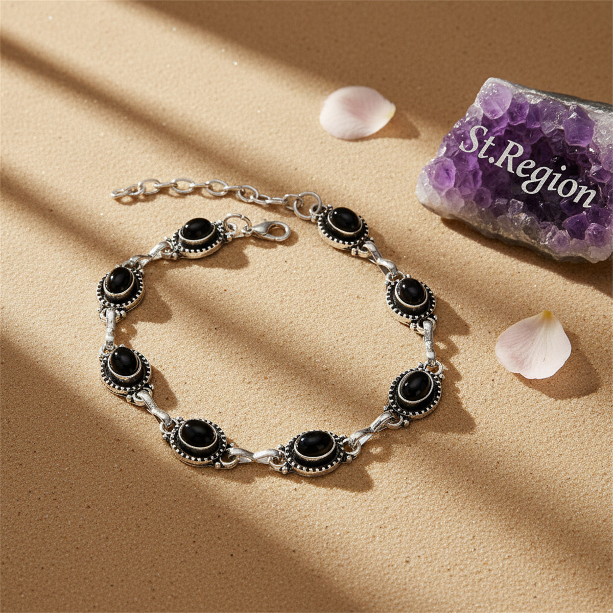 Black Resin & Silvertone Oval Stations Anklet - Street Region