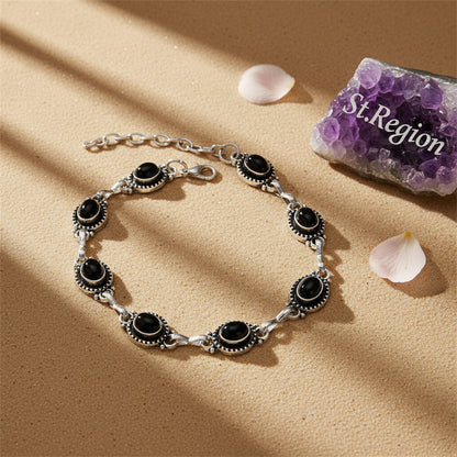 Black Resin & Silvertone Oval Stations Anklet - Street Region