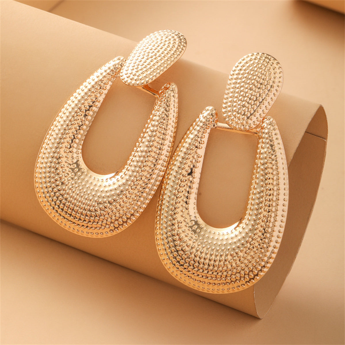 18K Gold-Plated Open Oval Drop Earrings, gold drop earrings for women, everyday style, side view