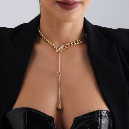18K Gold-Plated Chain Drop Necklace, gold pendant necklace for women, everyday style, side view