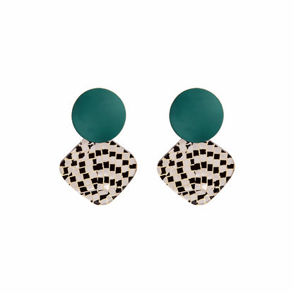 Teal Enamel and Acrylic Silver-Plated Round Rhombus Drop Earrings, silver drop earrings for women, styled look