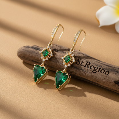 Green Crystal & Cubic Zirconia Goldtone Rhombus Heart Hook Earrings - Street Region