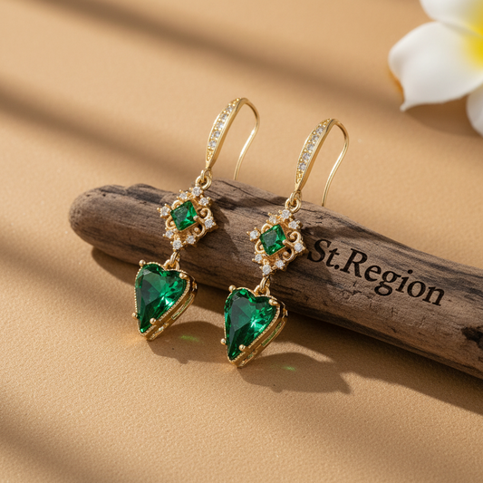 Green Crystal & Cubic Zirconia Goldtone Rhombus Heart Hook Earrings - Street Region