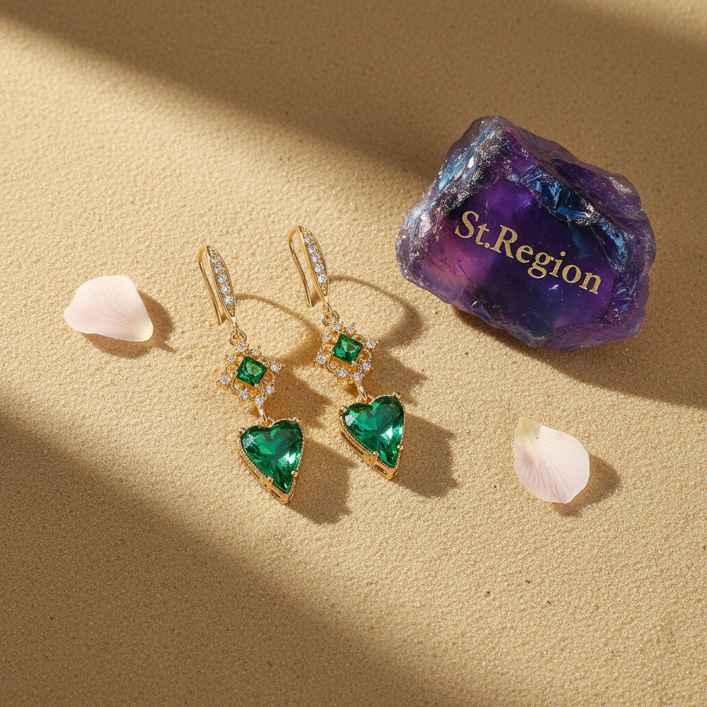 Green Crystal & Cubic Zirconia Goldtone Rhombus Heart Hook Earrings - Street Region