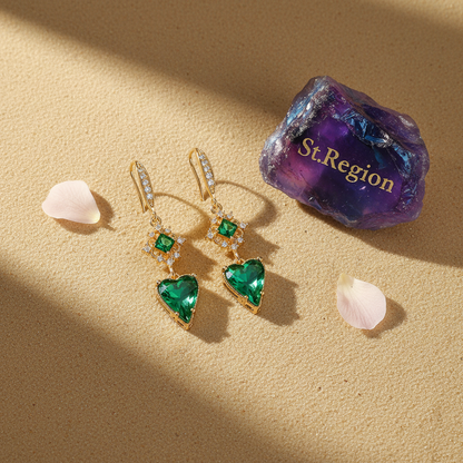 Green Crystal & Cubic Zirconia Goldtone Rhombus Heart Hook Earrings - Street Region