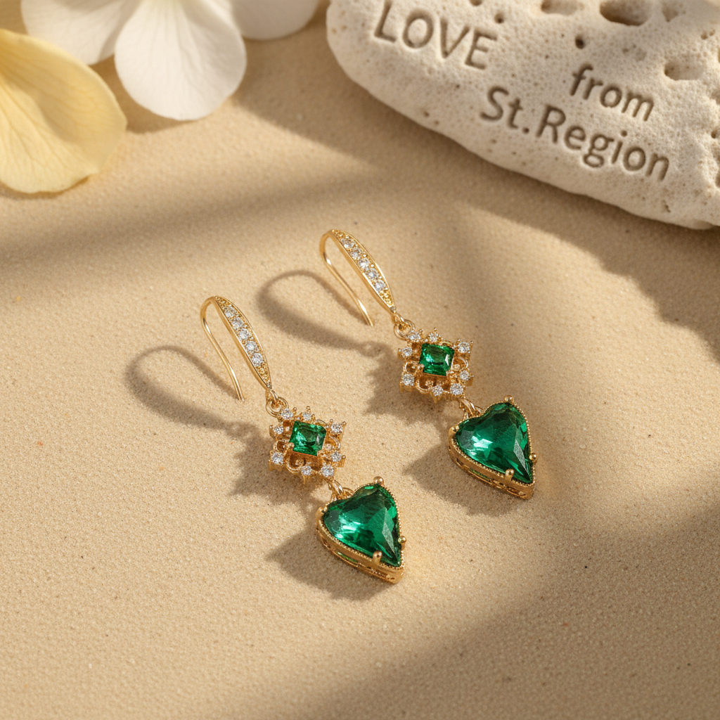 Green Crystal & Cubic Zirconia Goldtone Rhombus Heart Hook Earrings - Street Region