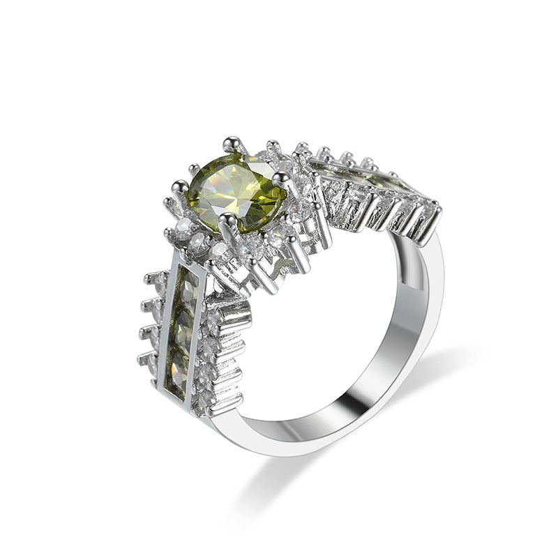 Green Crystal & Cubic Zirconia Ring