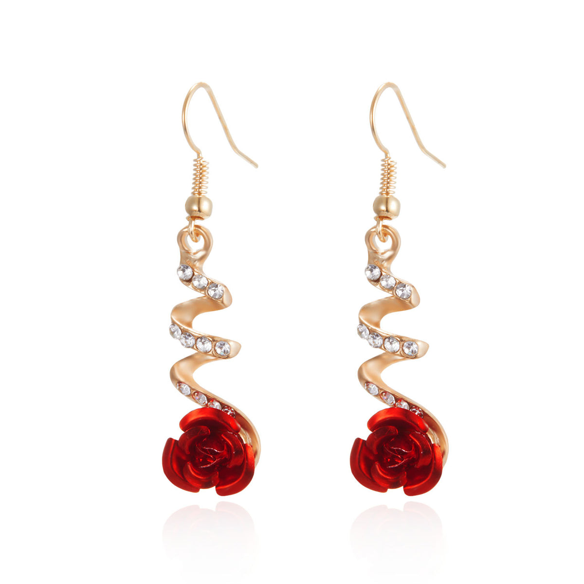 Red & Cubic Zirconia Swirl Rose Drop Earrings