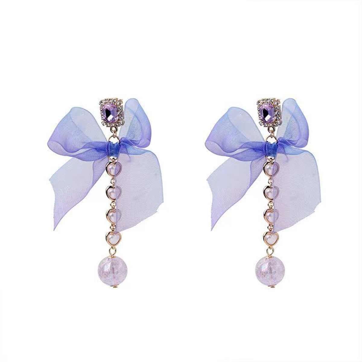 Pearl & Pink Crystal 18K Gold-Plated Bow Drop Earrings