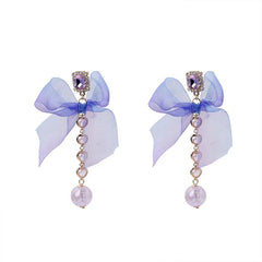 Pearl & Pink Crystal 18K Gold-Plated Bow Drop Earrings