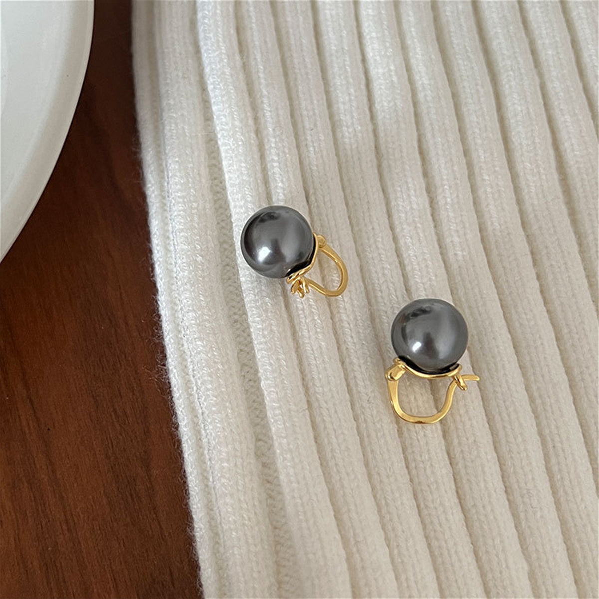 Gray Pearl & 18K Gold-Plated Huggie Earrings