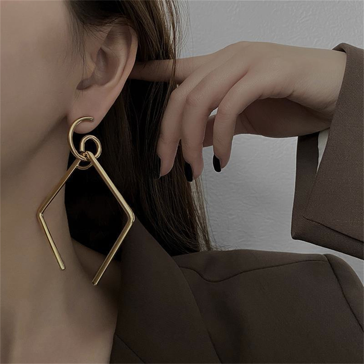 18K Gold-Plated Open-Rhombus Drop Earrings