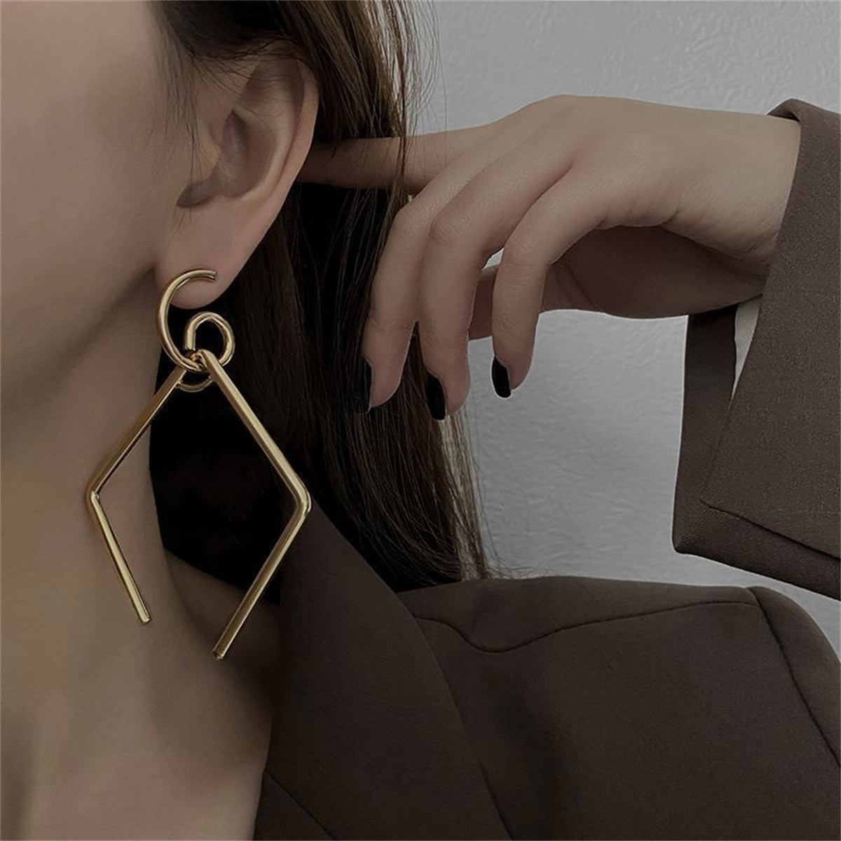 18K Gold-Plated Open-Rhombus Drop Earrings, gold drop earrings for women, elegant gift for her, styled look