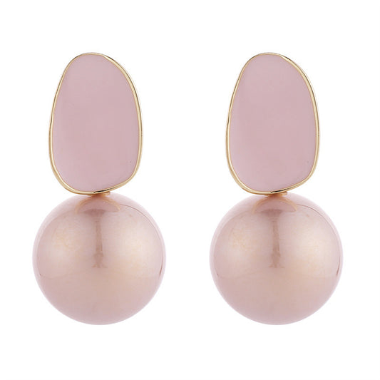 Pink Enamel and Pearl Rabbit Ear Drop Earrings, drop earrings for women, botanical inspired, front view
