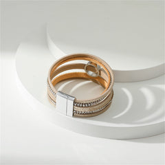 Coffee Polystyrene & Cubic Zirconia Silver-Plated Bead-Chain Circle-Charm Bangle