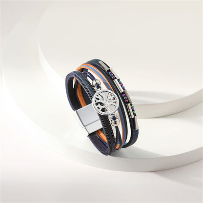 Iridescent Cubic Zirconia and Navy Tree Of Life Stacked Bracelet, bracelet for women, vintage-inspired design, side view