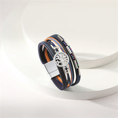 Iridescent Cubic Zirconia & Navy Tree Of Life Stacked Bracelet