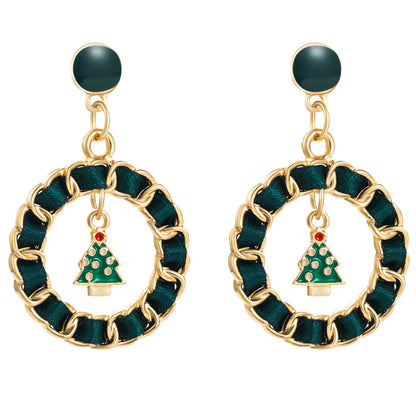 Black Ribbon and Enamel 18K Gold-Plated Christmas Tree Figaro Drop Earrings, gold drop earrings for women, side view