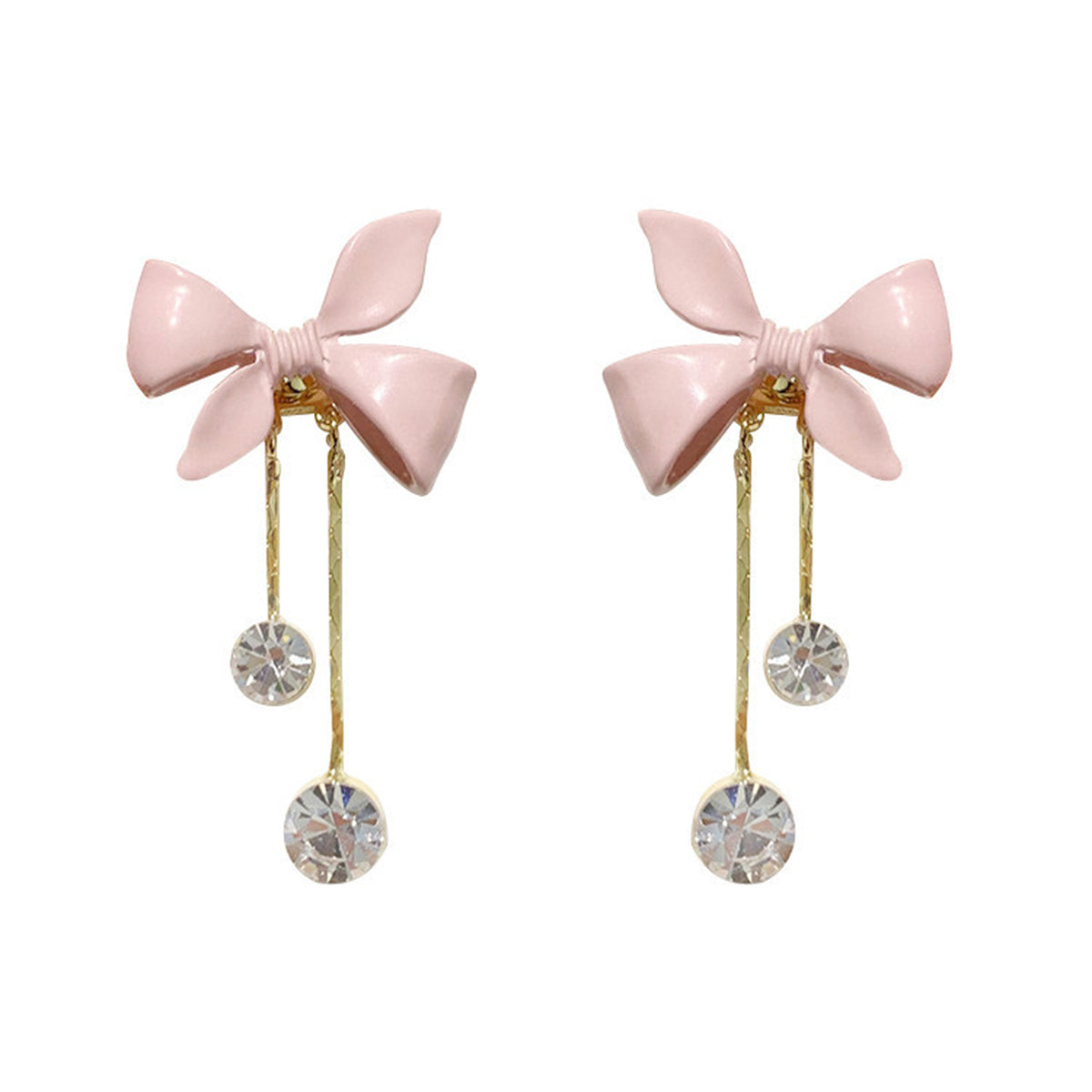 Pink Enamel & Cubic Zirconia 18K Gold-Plated Bow Tassel Ear Jackets