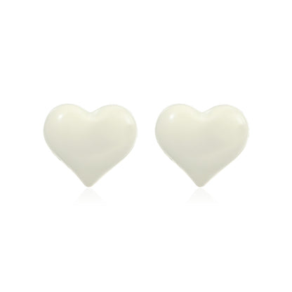 White Enamel and 18K Gold-Plated Heart Stud Earrings, gold stud earrings for women, vintage-inspired design, side view