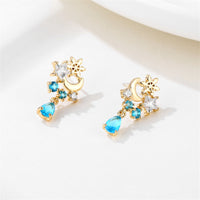 Blue Crystal & Cubic Zirconia 18k Gold-Plated Celestial Cluster Drop Earrings